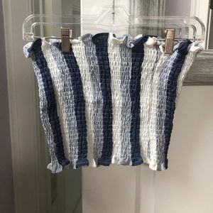 Blue And White Striped Tube Top